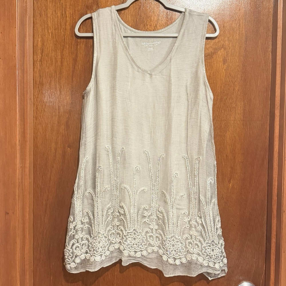 Soft Surroundings Sophia Top Womens Silk Embroidered Tunic Beaded Sz Medium